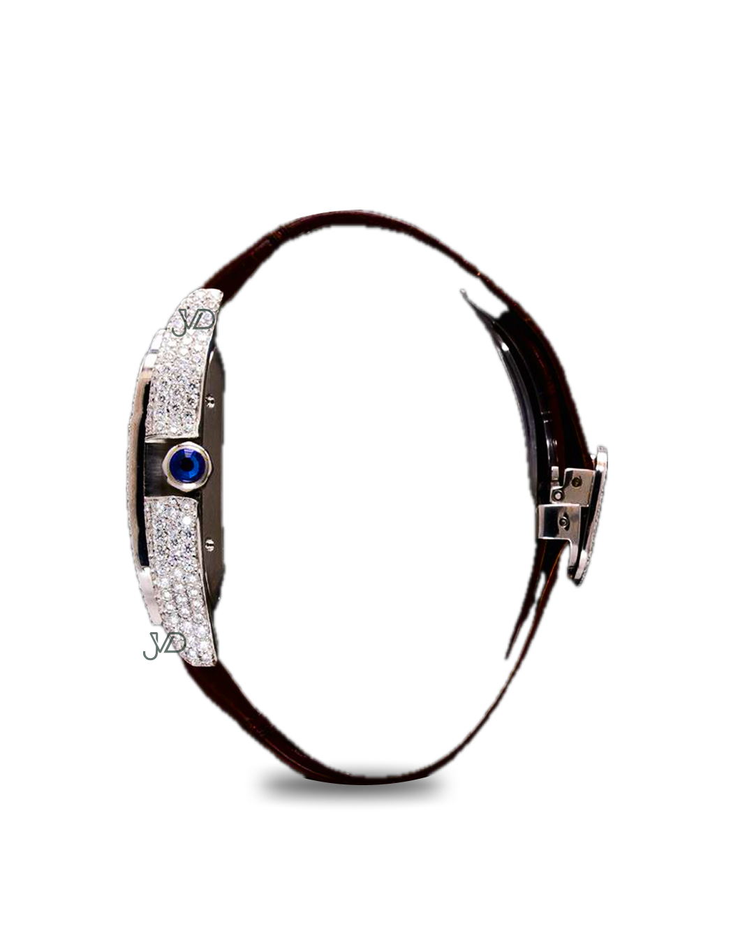 Iced-Out Automatic Watch with Brown Leather Strap | Square Roman Dial | JVDSON thumbnail