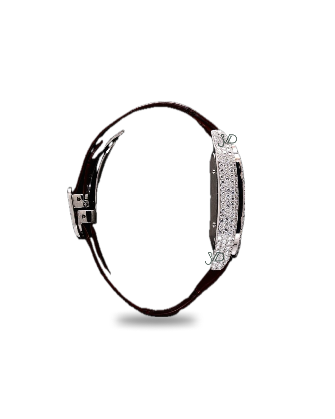 Iced-Out Automatic Watch with Brown Leather Strap | Square Roman Dial | JVDSON thumbnail