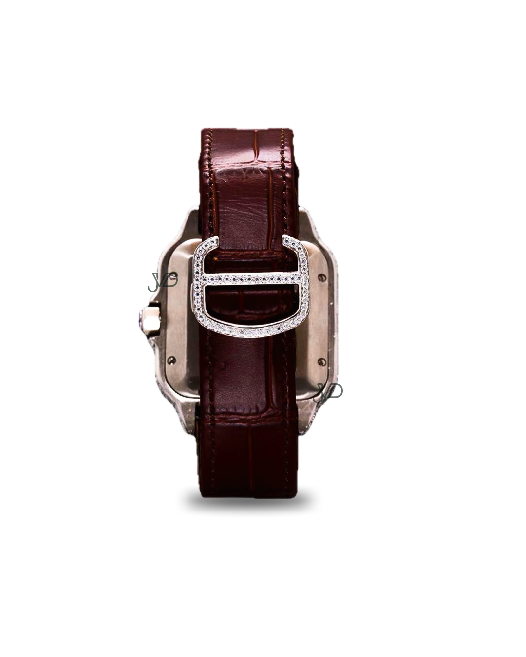Iced-Out Automatic Watch with Brown Leather Strap | Square Roman Dial | JVDSON thumbnail