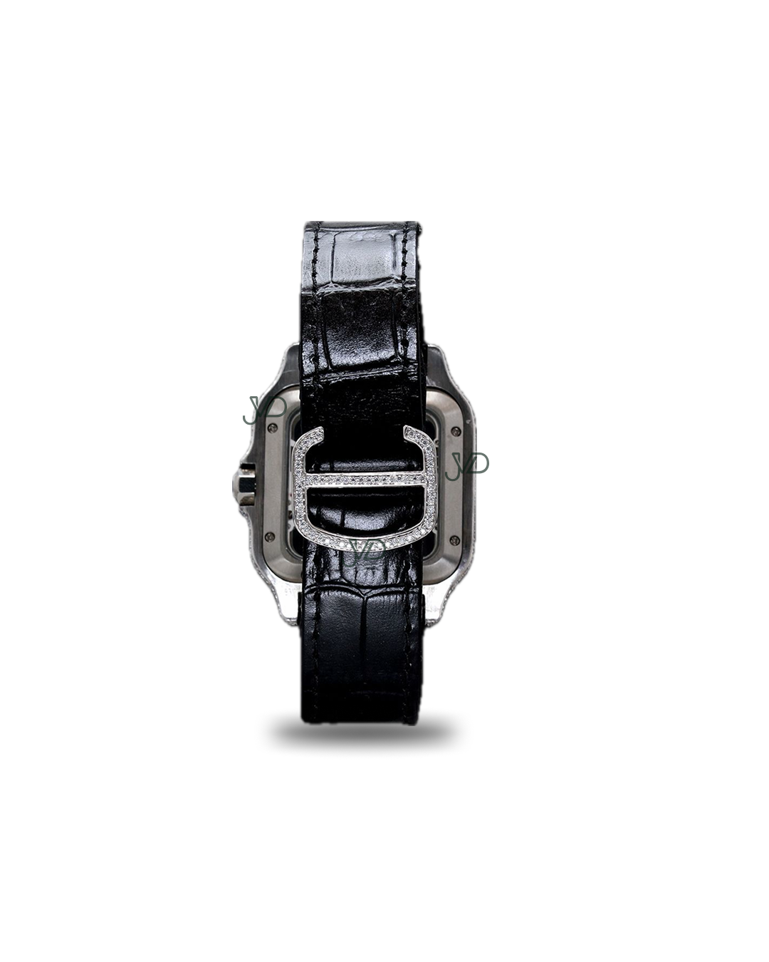 Iced-Out Skeleton Diamond Automatic Watch | Square Iced-Out Moissanite Dial | Black Leather Strap | JVDSON thumbnail