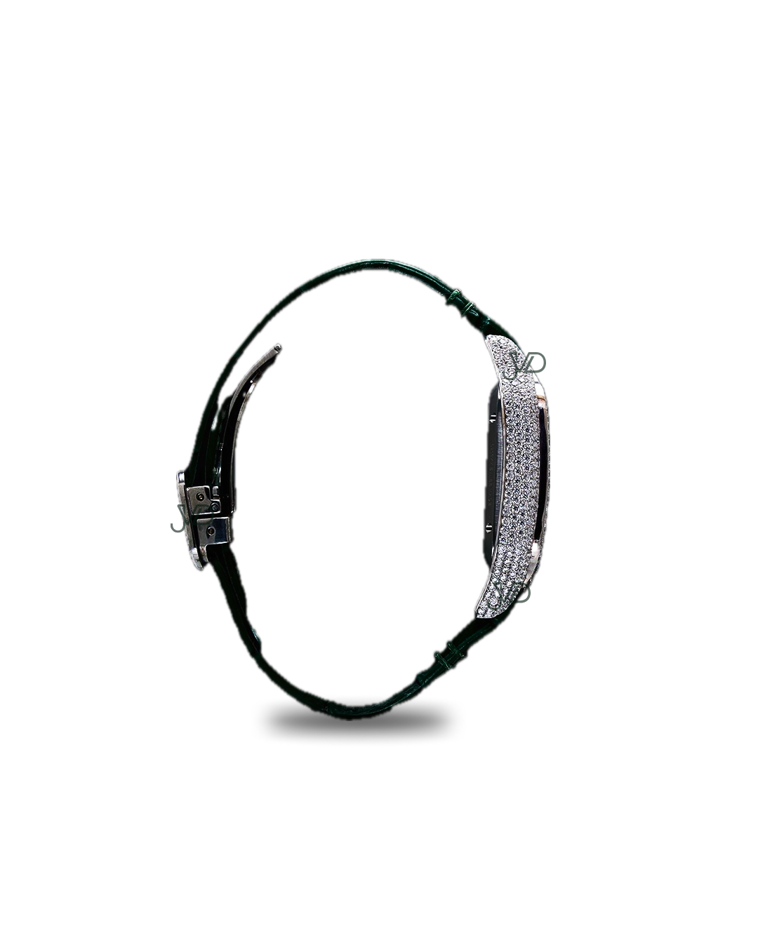Iced-Out Skeleton Diamond Automatic Watch | Square Iced-Out Moissanite Dial | Green Leather Strap | JVDSON thumbnail