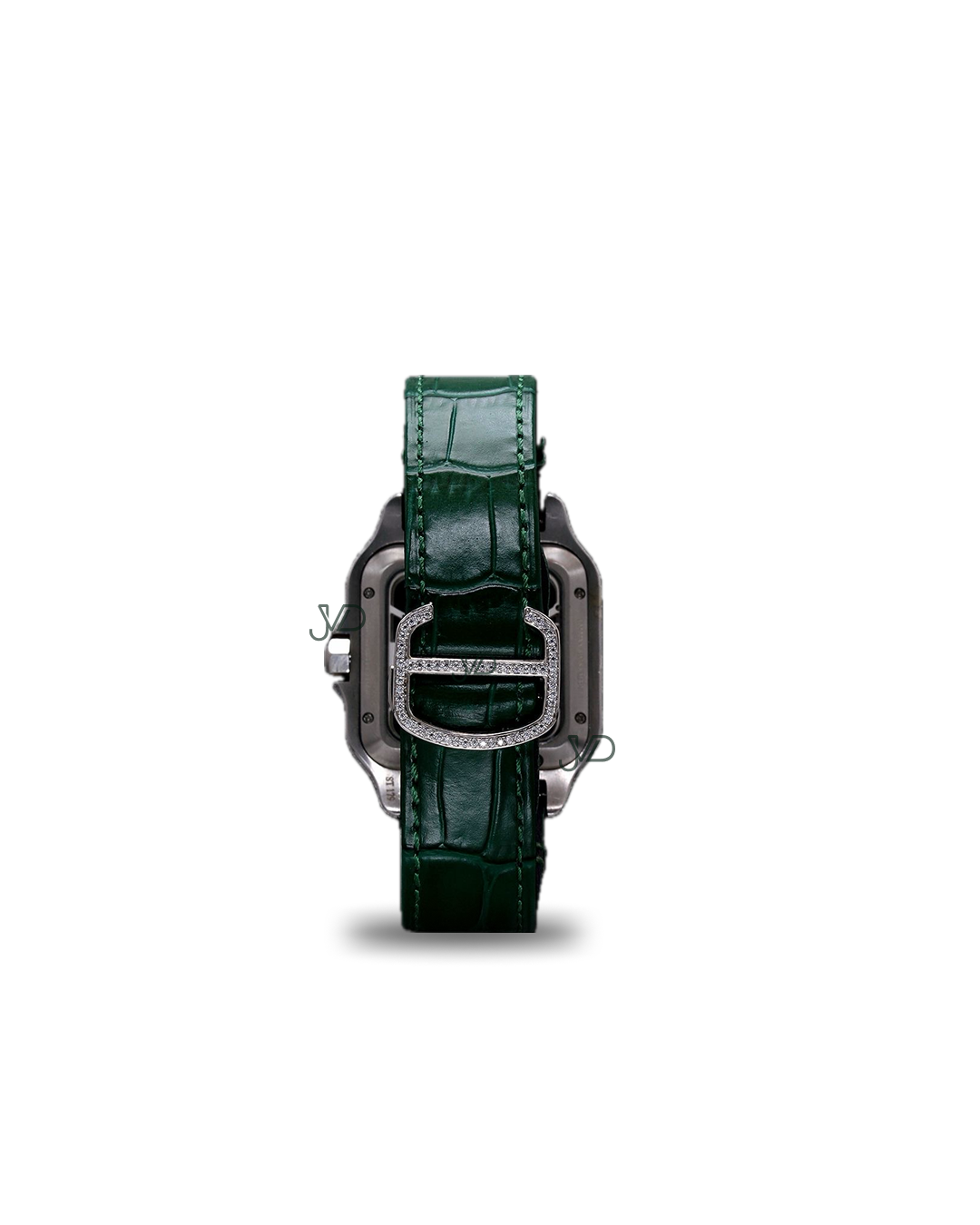 Iced-Out Skeleton Diamond Automatic Watch | Square Iced-Out Moissanite Dial | Green Leather Strap | JVDSON thumbnail