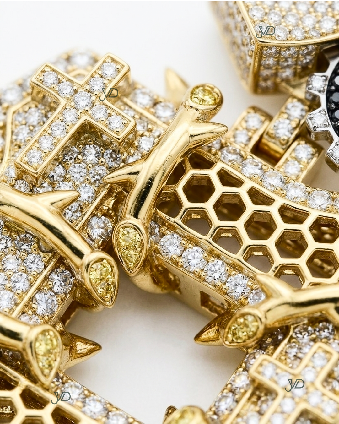 Iced-Out Cross Pendant with Crown & Thorn Design | Moissanite Diamond Gold Pendant | JVDSON thumbnail