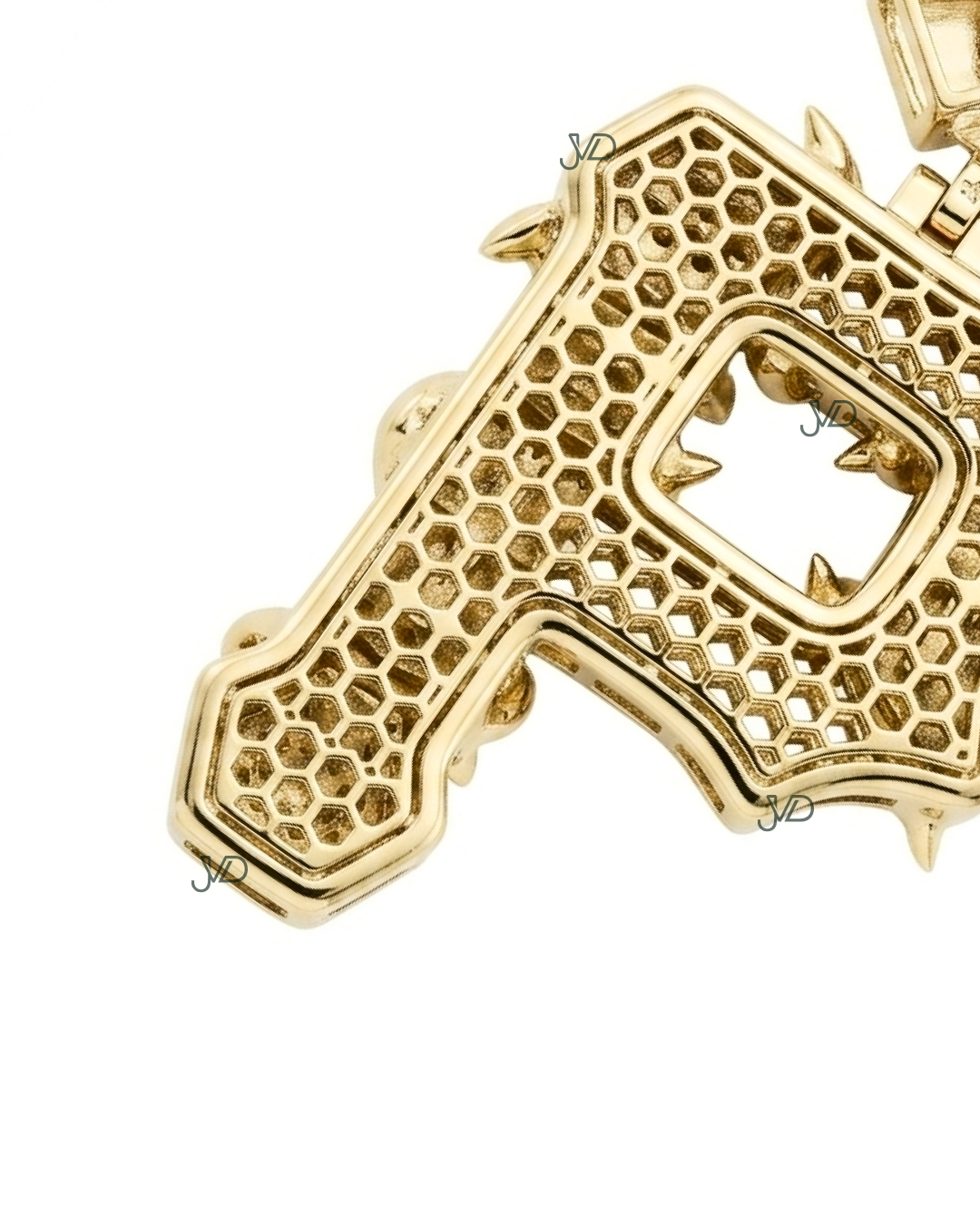 Iced-Out Cross Pendant with Crown & Thorn Design | Moissanite Diamond Gold Pendant | JVDSON thumbnail