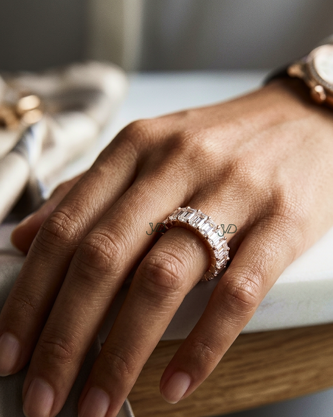 Emerald Cut Diamond Eternity Ring | Lab-Grown Diamond Full Band Ring | JVDSON thumbnail
