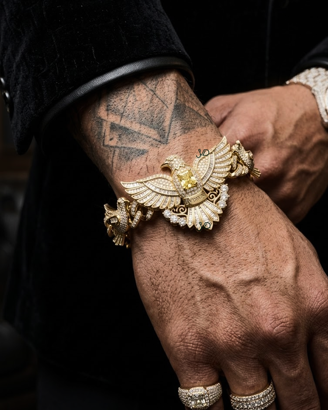 Iced Out Eagle Diamond Bracelet – 10KT Gold Hip Hop Luxury Statement Bracelet for Men thumbnail