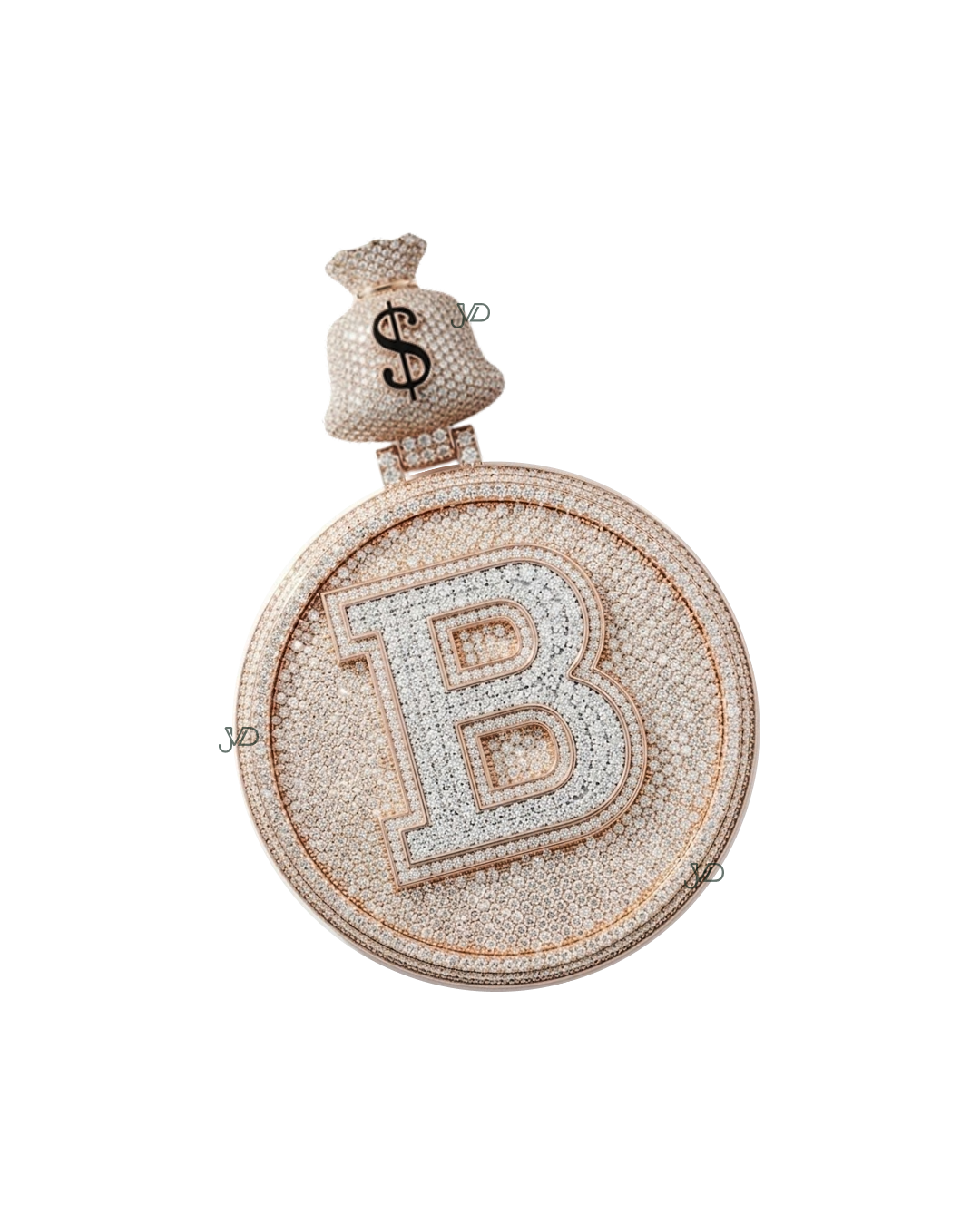 Custom A & B Letter Money Bag Pendant – Fully Iced Out Diamond Pendant