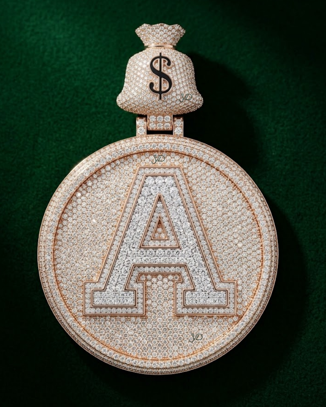 Custom A & B Letter Money Bag Pendant – Fully Iced Out Diamond Pendant thumbnail