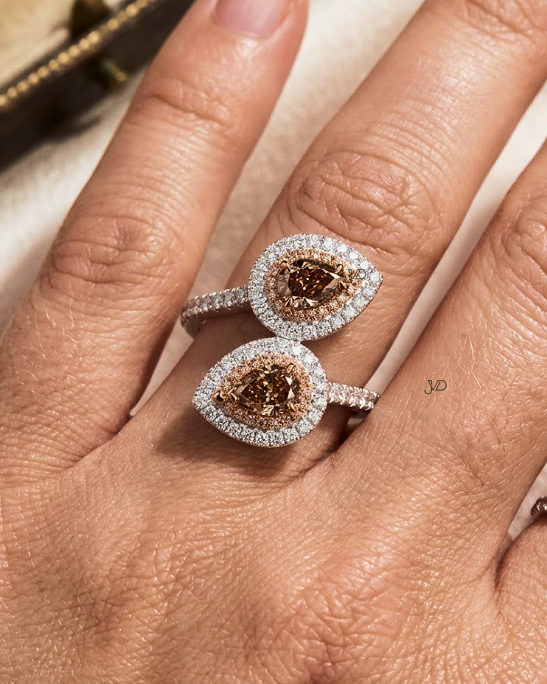 JVDSON Dual Pear Diamond Crossover Ring thumbnail