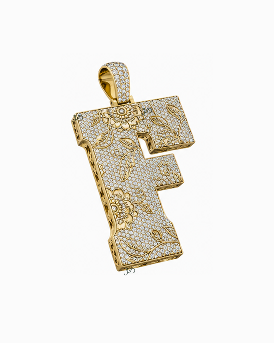 Custom Floral Diamond Letter F Pendant | JVDSON thumbnail