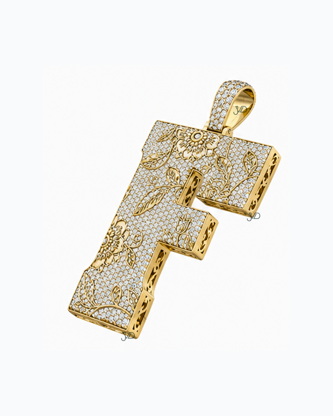 Custom Floral Diamond Letter F Pendant | JVDSON thumbnail