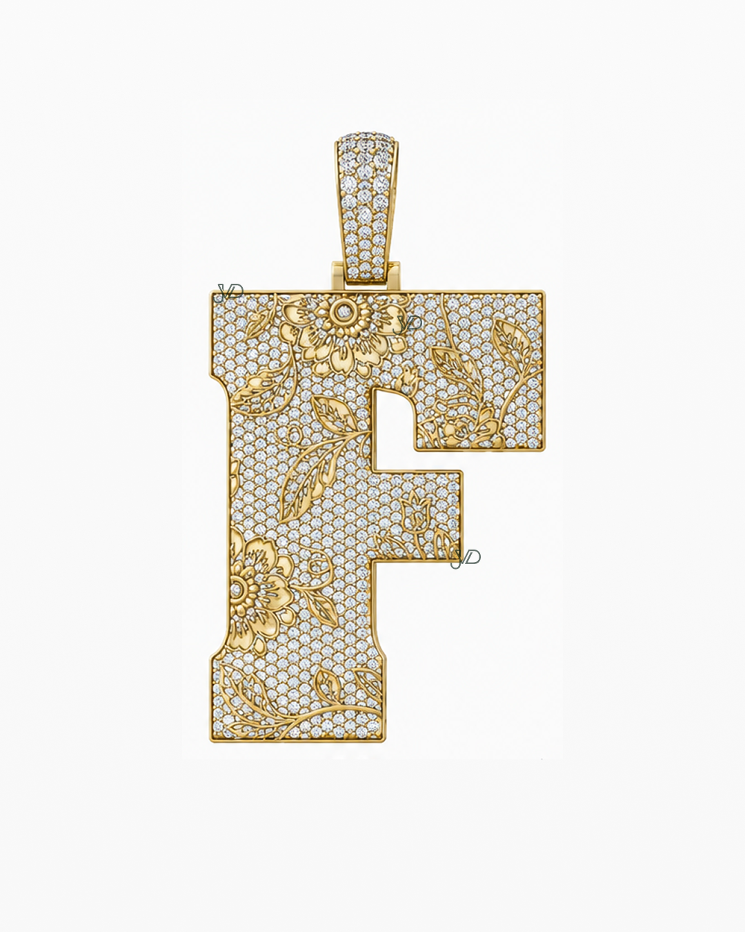 Custom Floral Diamond Letter F Pendant | JVDSON