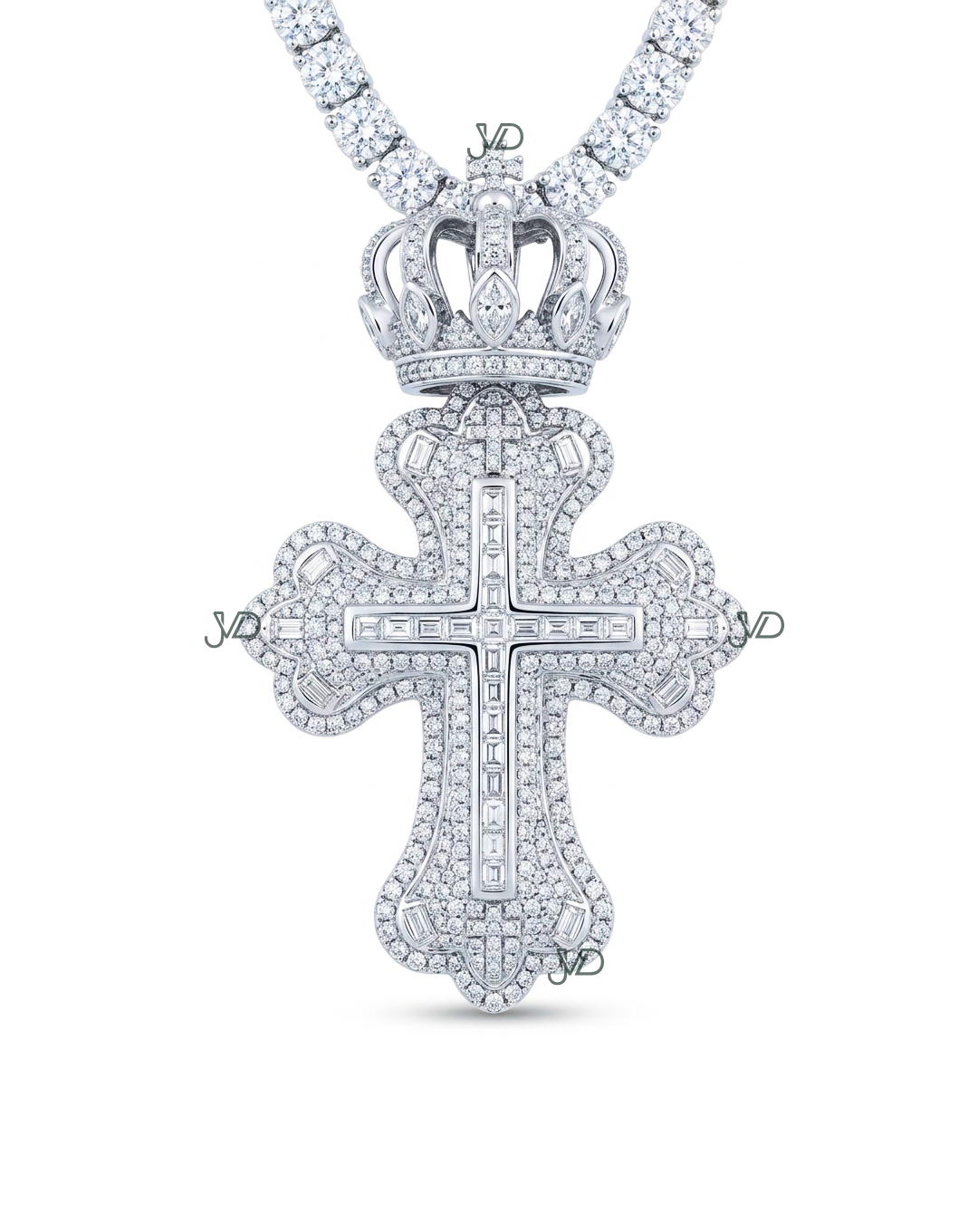 luxury Iced-Out Crown Cross Pendant | Moissanite Diamond Hip Hop Pendant | JVDSON