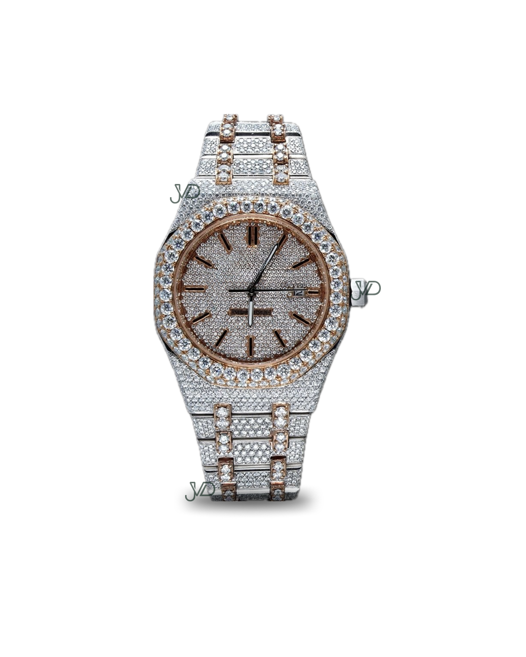 Luxury Two Tone Iced Out Diamond Rose Watch | Custom Hip Hop Statement Timepiece